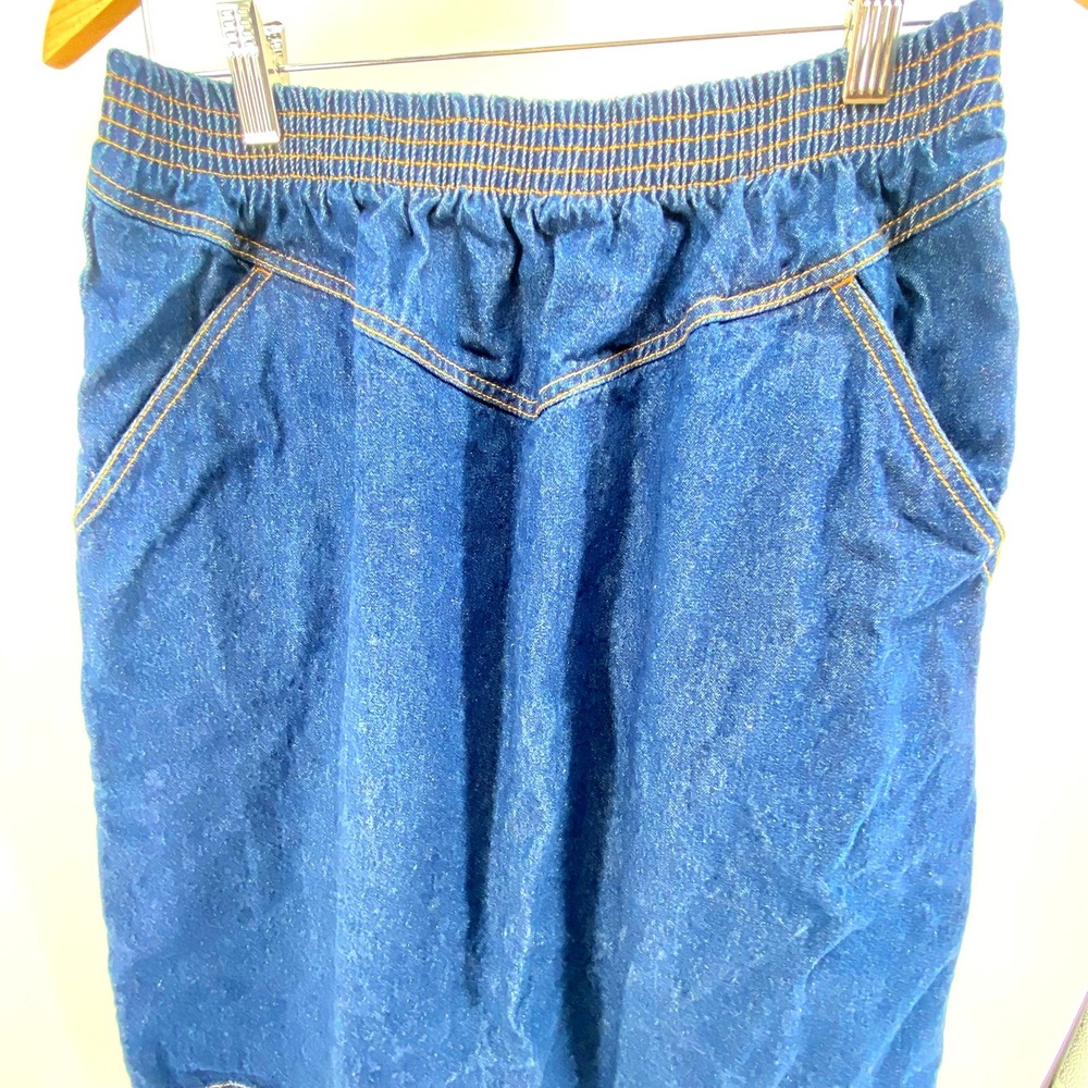 Vintage Lady Blair Denim Skirt Elastic Waist Pockets Dark Wash Knee Length 16PT - Picture 3 of 6